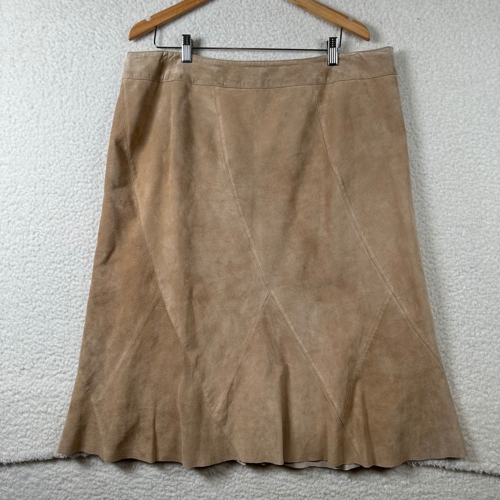 Context Suede Leather Skirt Women Midi Flare 20W Tan Boho Western Cowgirl Earthy
